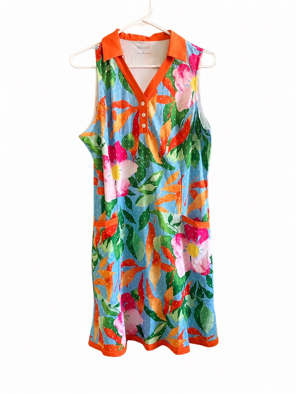 ACEGOLFS Tropical Floral Sleeveless Golf Dress Size Large | Bright Resort - Picture 2 of 8